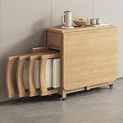 Dining Table Set, Solid Wood Folding Table, Drop Leaf with 4 Chairs, Extendable for Kitchen Room Living Restaurant-1.4m