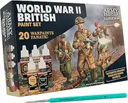 The Army Painter, Historical: WWII British Paint Set Combo, 20 x 18 ml Warpaints Fanatic: 14 acrylic, 4 Washes, 1 Effect, 1 Metallic & 1 Brush - Miniature Paint for British Armed Forces