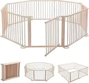 Kidbot Kid Playpen Wooden Play Activity Centre for Baby Kids Foldable Fence Outdoor Playard 8 Panels