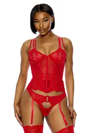 [Forplay] Glamazon 2 Piece Floral Lace Bustier Set with Garters & Panty