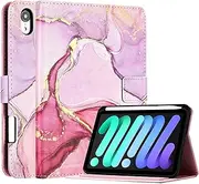 Compatible iPad Mini 7 2024 (A17 Pro) and 6 (8.3-Inch, 2021) Case With Pencil Holder, Stand Smart Cover, Soft TPU Back - Marble Pink