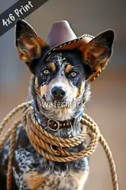 Australian Cattle Dog in a rodeo with a cowboy hat and l 4x6 Print