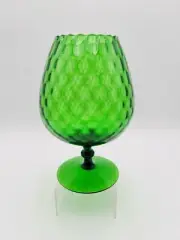 Vintage Empoli Green Optic Hand Blown Art Glass Brandy Snifter Pedestal Bowl