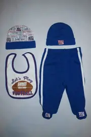 LOT (4) New York Giants Pants Toboggan Hats Caps Bib Sz 3-6 Months NFL Football