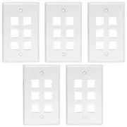 5x 6 Port Hole RJ45 RJ11 Keystone Jack Insert Wall Plate Faceplate 1 Gang White