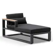 Balmoral Outdoor Aluminium and Teak Timber Daybed Chaise Lounge Charcoal - Denim Grey - Left Chaise