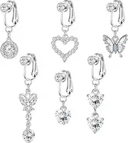 [GMXJGZ] Fake Belly Button Piercing Set of 6 Belly Button Piercing Clip Belly Button Piercing Butterfly Fake Belly Button Piercing Without Piercing Jewellery Belly Button Piercing for Women, Stainless