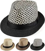 Initlove Straw Fedora Hat for Men Short Brimmed Panama Hat Trilby Hat