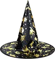 Dickly Witch Hat Pointed Hat Wizard Hat Halloween Hat for Kids Adult Unisex Men Women Dress up, Gold Pattern