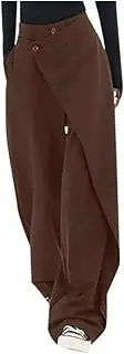 Women's Wide Leg Dress Pants High Waist Irregular Patchwork Business Work Pants Comfy Loose Casual Pants with Pockets