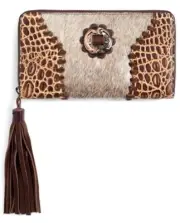 Ariat Western Womens Wallet Croc Print Calf Hair Concho Tassel Brown A770014502