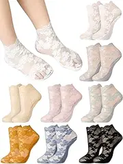 [Geyoga] 8 Pairs Women Lace Fishnet Ankle Socks Transparent Floral Mesh Socks Thin Summer Sheer Socks for Women and Girls