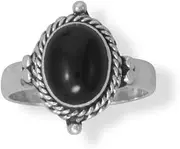 [JewelryWeb] 925 Sterling Silver Oxidized Rope Edge Black Onyx Bali Ring Hugging a 9.8mm X 7.5mm Band is 3.5mm Indonesia Jewelry for Women - Ring Size Options Range: J to R