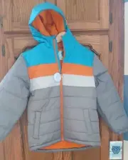 Boys Kids Whales Tail Outerwear Hooded Gray Blue Orange Puffer Jacket Size 8