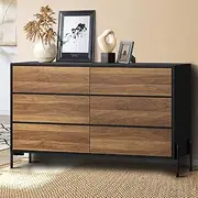 Oikiture 6 Chest of Drawers Cabinet Dresser Table Tallboy Storage Bedroom Walnut