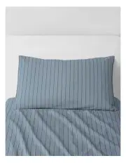 [Sheridan] Bayley Stripe Washed Percale Sheet Set in Steel Blue
