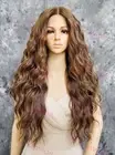 Light Brown/Blonde Long Deep Waves Curls Lace Front Human Hair Blend Wig EVEN