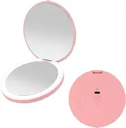 YZIMNRE Compact Mirror with Light, Travel LED Pocket Mirror, 1X/2X Magnifying Compact Mirror, Double-Sided Small Compact Mirror for Handbag, Portable Folding Makeup Mirror