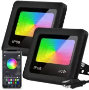 20W 2-Pack LED RGB Floodlight APP Bluetooth Control Outdoor/Indoor Dimmable RGBW