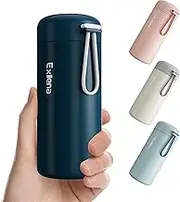 Exllena 300ml Small Water Bottle Made of 304 Stainless Steel, Small Flask with Carry Handle Double Wall Vacuum Insulation for Hot&Cold Drinks for Handbag - 100% Leakproof(Dark Blue)