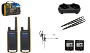 Motorola FRS T475 Two Way Radio 2 Pack Walkie Talkie with Dual Charger Earpieces