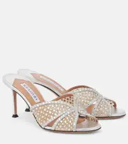 [Aquazzura] Aquazzura Crystal Lover 75 leather-trimmed mules AU 6 silver