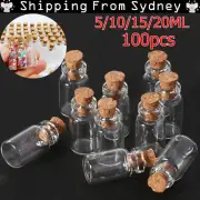 100PCS Mini Cork Stopper Glass Vial Jars Clear Plug Bottle Container Bulk Decor