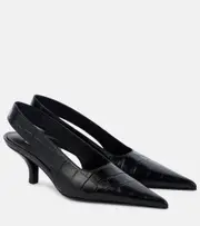 [Toteme] Toteme Croc-effect leather slingback pumps AU 4 black