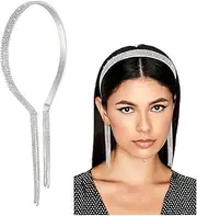 CENAPOG Crystal Tassel Headband for Women Sparkly Rhinestone Fake Earrings Hair Chain Hairhoop Wedding Bridal Bejewelled Hairband for Girls