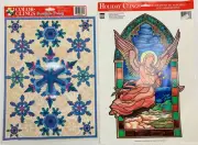 2 Vtg Window Clings SnowFlakes & Angel Stainglass Paper Magic 1990s UNUSED