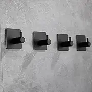 Towel Hooks Adhesive Heavy Duty Wall Hooks Stainless Steel Door Hooks for Hanging Coat, Clothes, Hat, Towel Robe Hook Rack Wall Mount Bathroom and Bedroom, 4PCS (Black)