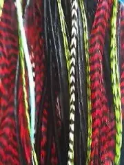 7-10 Peacock Remix with Genuine Grizzly Long Thin Feathers for Hair Extension 7