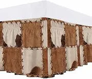 Bed Skirt Cowhide Bed Skirt 16 Inch Drop Cow Fur Print Farm Animal Skin Brown Elastic Wrap Around Bed Skirt Dust Ruffle for King Size Bed