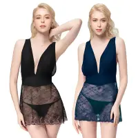 在飛比找Yahoo奇摩購物中心優惠-思薇爾 夜巴黎系列連身蕾絲刺繡性感睡衣(兩色任選)