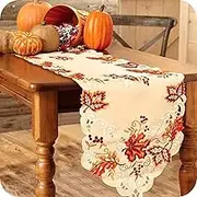 OurWarm Embroidered Fall Table Runner Thanksgiving Decor, 15 x 67 Inch Maple Leaves Table Runner for Fall Thanksgiving Autumn Decorations