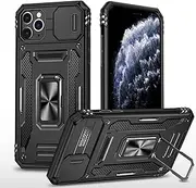 Ylzhe for iPhone 11 Pro Max Case with Slide Camera Cover 360° Kickstand Ring Holder,Heavy Duty Protective Shockproof Phone Back Military Grade Protective Cover for iPhone 11 Pro Max Black