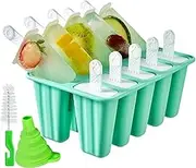 Popsicle Molds 10 Pieces Silicone Ice Pop Molds Popsicle Mold Reusable Easy Release Ice Pop Maker(10 Cavities-Green)