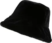 [AWOCAN] Winter Faux Fur Bucket Hat Soft Warm Autumn Winter Pure Colour Fashion Fluffy Bucket Hat for Women Girls (style2-black)