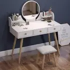 Queen Large Dresser Vanity Table with Mirror, Stool and Storage Drawers (White)