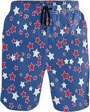 [GuoChe] Swim Trunks for Mens American Stars Red Blue Quick Dry Bathing Suits Hot Summer Swim Trunks Pants with Mesh Lining