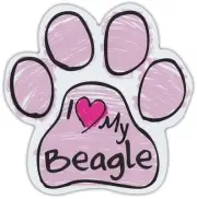 Pink Scribble Paws: I LOVE MY BEAGLE | Dog Paw Shaped Car Magnets