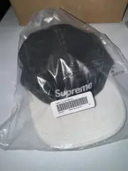 Supreme Pigment 2 Tone Box Logo Camp Cap - Black/White DSWT in hand. Ships Free