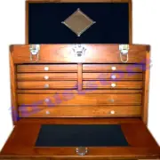 NEW 8 DRAWER WOOD TOOL CHEST STORAGE BOX FELT LINED HARDWOOD HD CHROME HARDWARE