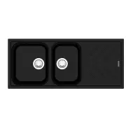 Beethoven D200 Granite Kitchen Sink - 1160 x 500mm 1 + 3/4 Bowl with Drainer - Deep Black - Top Mount