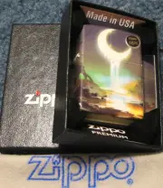 ZIPPO 540 GLOW IN DARK DESIGN Lighter GLOWING MOON 46259 NEW Matte Color MINT