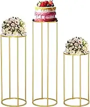 Quintin Cylinder Stands for Party, 3pcs Gold and Metal Cake Stand, Round Cylinder Columns Tables, Cake Table Stand, Cylinder and Square Pedestal for Display Parties Wedding Birthday Decoration (Cylinder)
