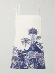 [Andres Otalora] Andres Otalora - Tres Pm Printed Linen Mini Dress - Navy - US10 US 10 Blue