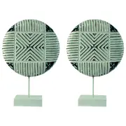 2x Maine & Crawford Linus Wooden 32cm Decorative Plate On Stand Home Decor White