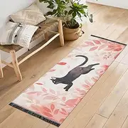 QGBYMX Washable Runner Rug Cat Jump Cute 2’ x 6’ Non Slip Kitchen Runner Rug for Hallways Entryway Patio Living Room Floor Carpet Runner- Soft Thin Mat for Family Pet