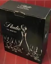 STUDIO BOHEMIA Fine Lead Crystal 7 Pc. Wine Set New in Box Decanter & 6 Goblets